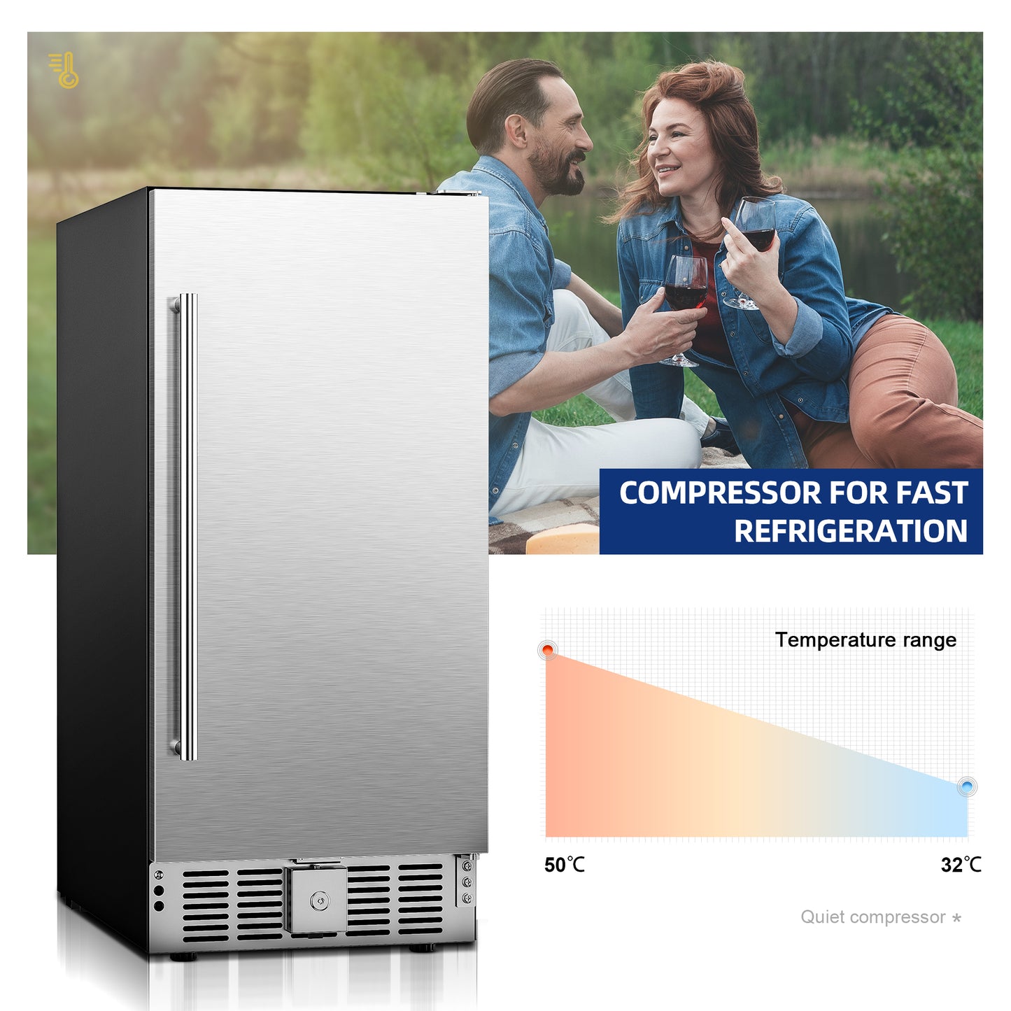 Simzlife 15" Under Counter Beer Fridge for 127 Cans with Stainless Steel Door & Adjustable Feet