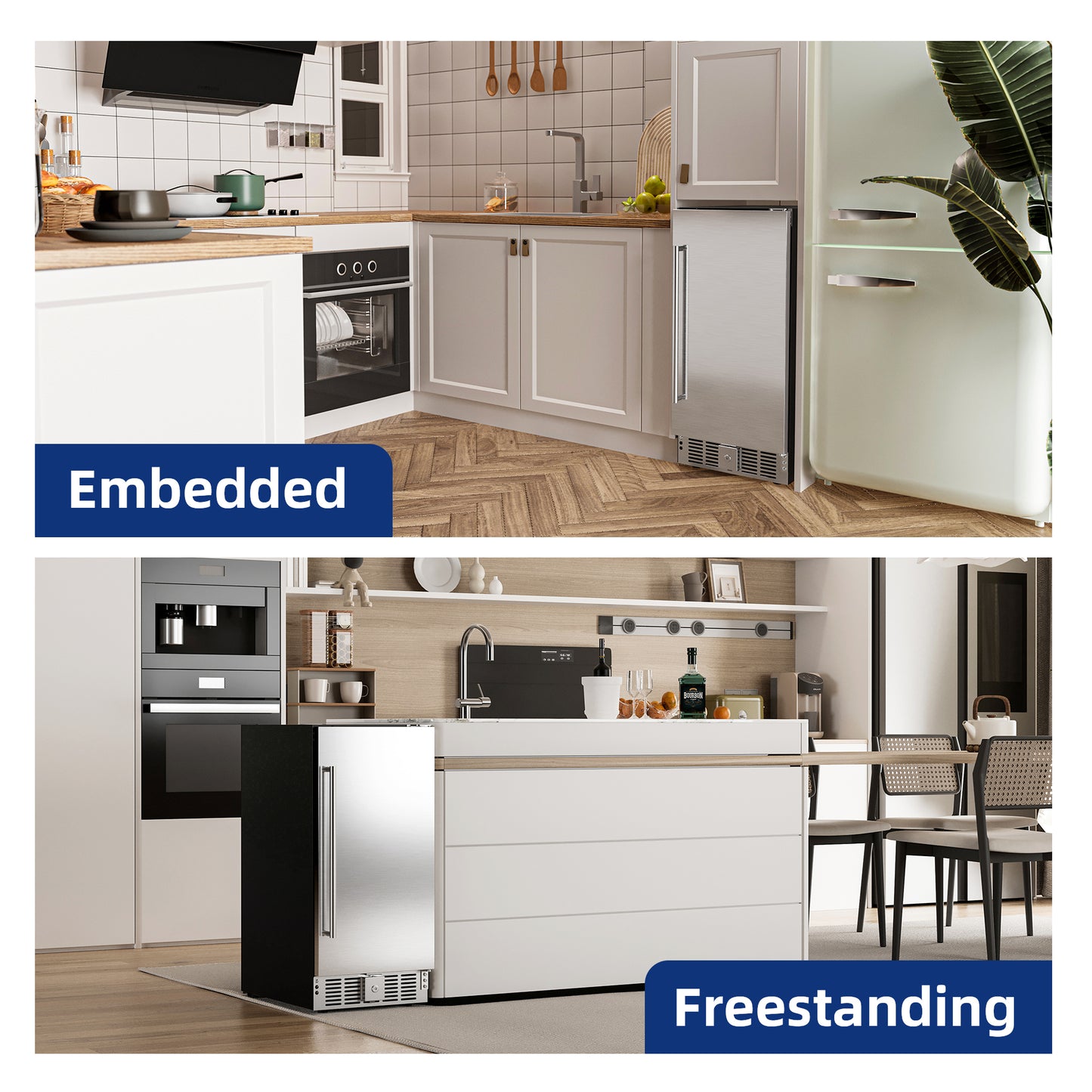 Simzlife 15" Under Counter Beer Fridge for 127 Cans with Stainless Steel Door & Adjustable Feet
