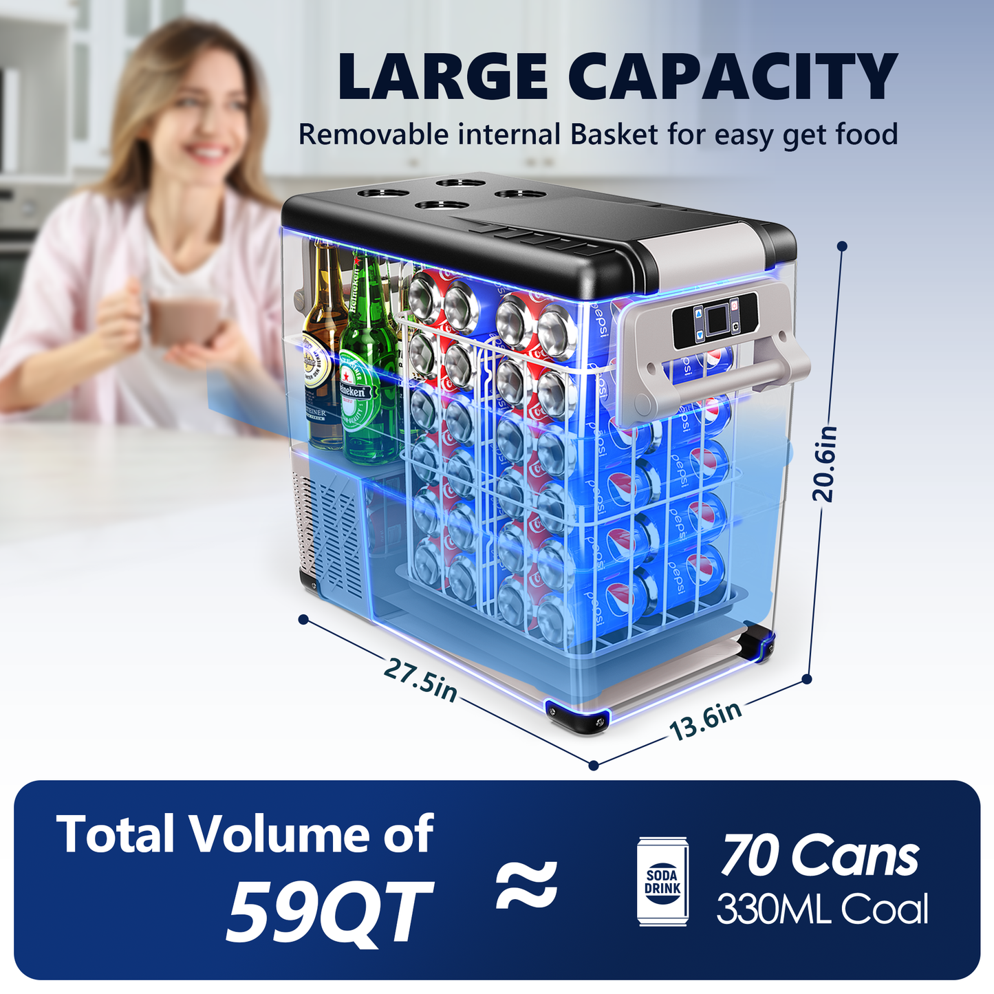 Simzlife 12 Volt Car Refrigerators, 59QT(55L) RV Refrigerator, Freezer Fridge Cooler DC & AC, for Home, Travel, Camping, RV and Outdoor, Gra