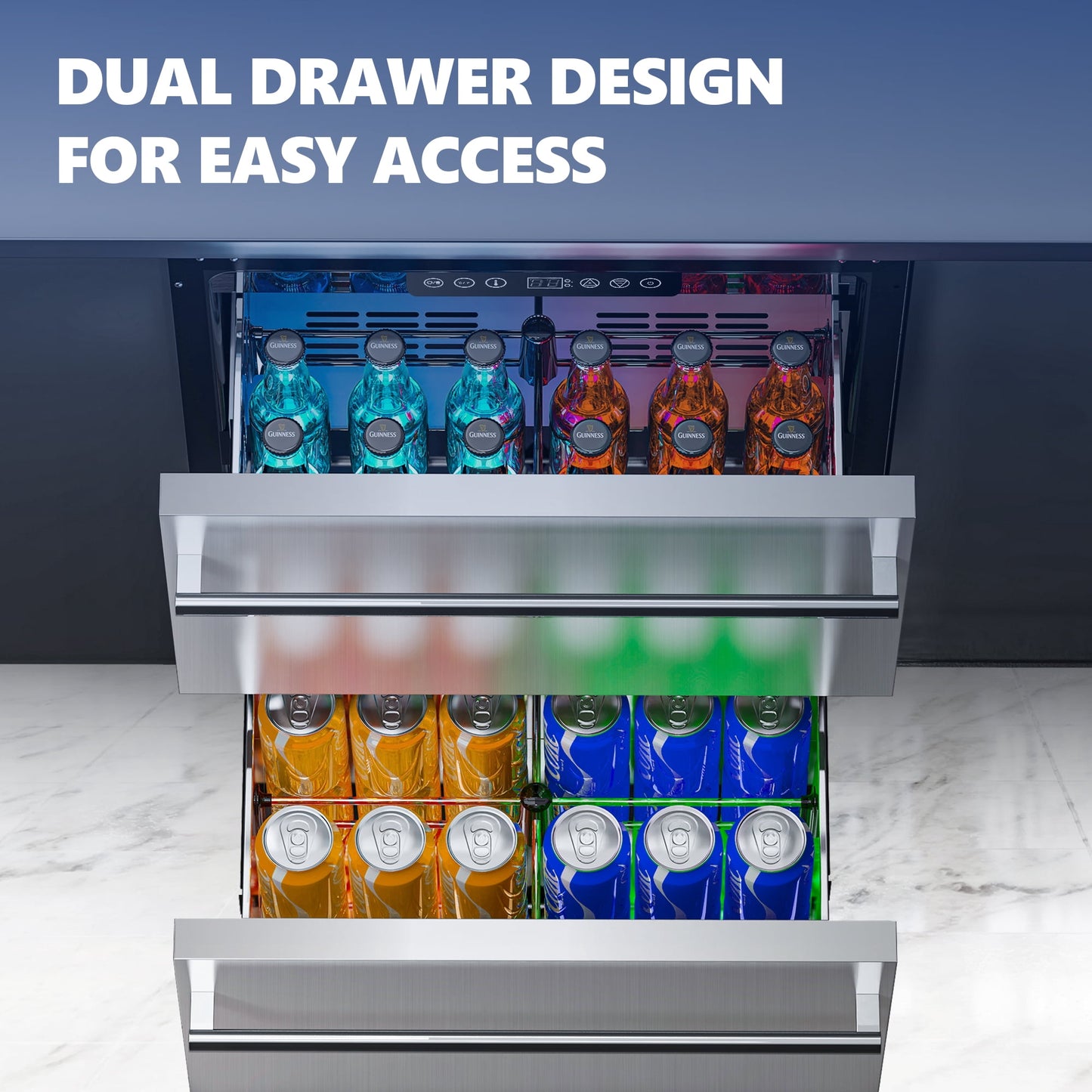 Simzlife 4.9Cu.ft. Double Drawer Undercounter Freestanding Stainless Steel Beverage Refrigerator,24.61 in W, 34.25 in H