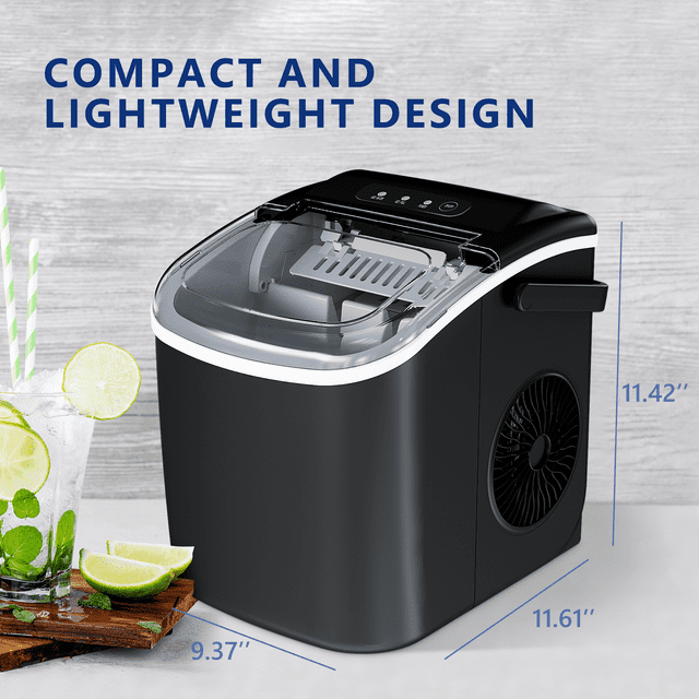Simzlife 26 lbs/24H Countertop Ice Maker Machine, 9 Bullet-Shaped Ice in 6 Min, Auto-Cleaning