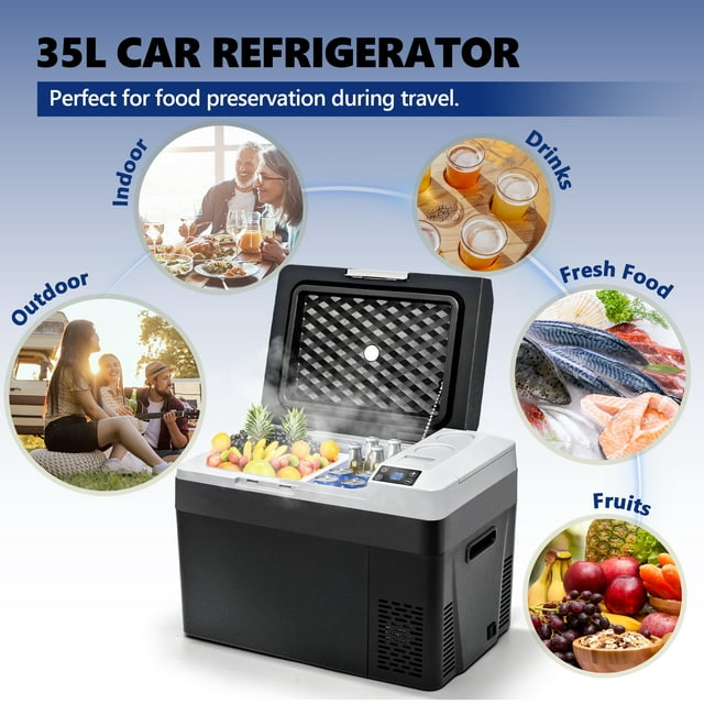 Simzlife 32Qt Car Refrigerator, Portable Fridge with DC&AC for Outdoor, Home, 23.23 in D, 16.34 in H, Black