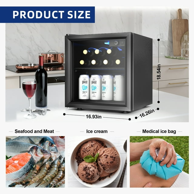 Simzlife 55 Can Beverage Refrigerator and Cooler with Single Glass Door, 16.3 in W, 18.5 in H