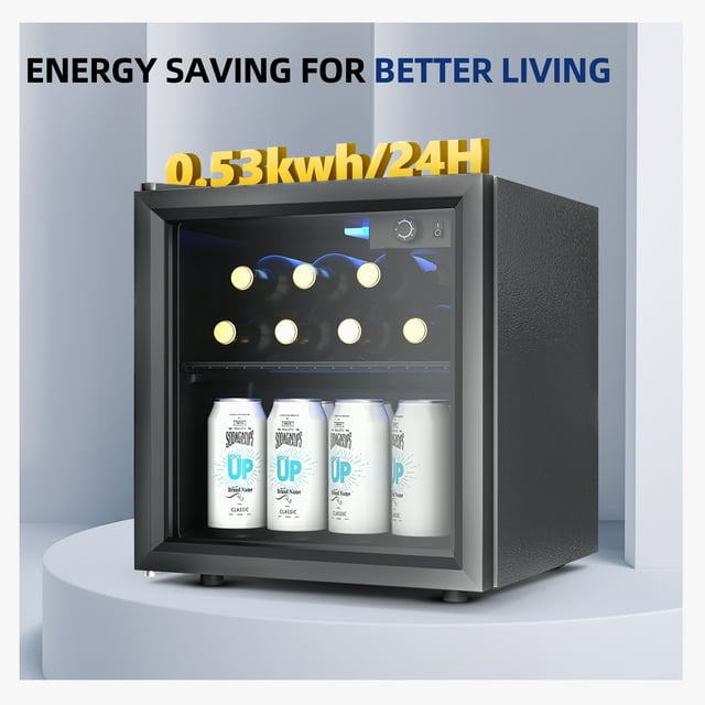 Simzlife 55 Can Beverage Refrigerator and Cooler with Single Glass Door, 16.3 in W, 18.5 in H