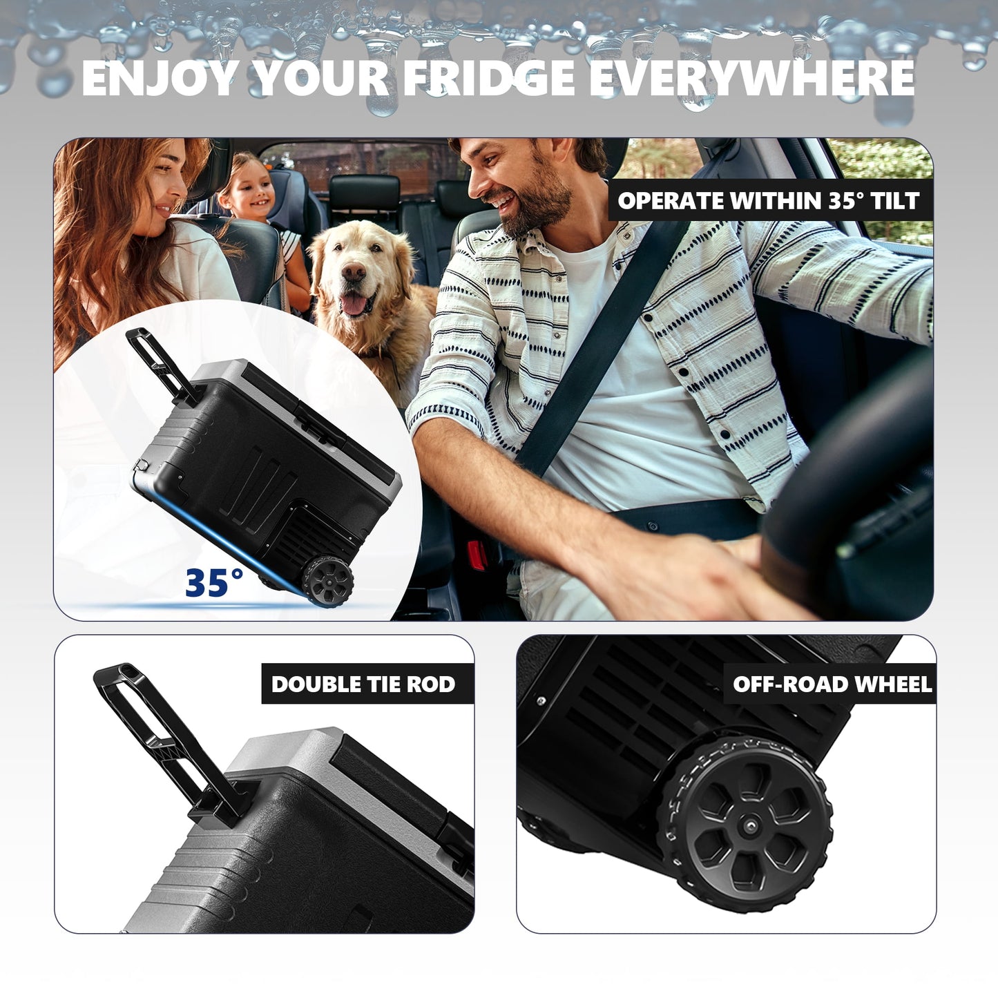 Simzlife 12Volt Portable Refrigerator, 37QT(35L) Car Fridge DC & AC, -4℉~68℉, Freezer Fridge Cooler with Wheels & 2 Baskets for RV, Travel, Truck, Recreational Vehicle