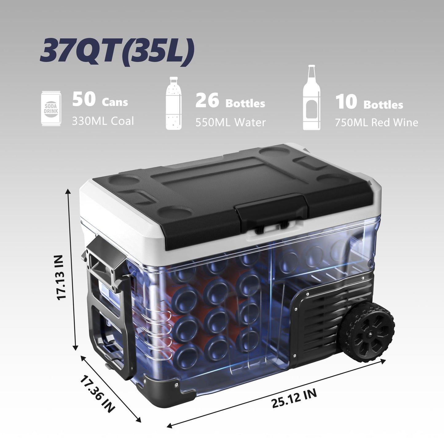 Simzlife 12Volt Portable Refrigerator, 37QT(35L) Car Fridge DC & AC, -4℉~68℉, Freezer Fridge Cooler with Wheels & 2 Baskets for RV, Travel, Truck, Recreational Vehicle