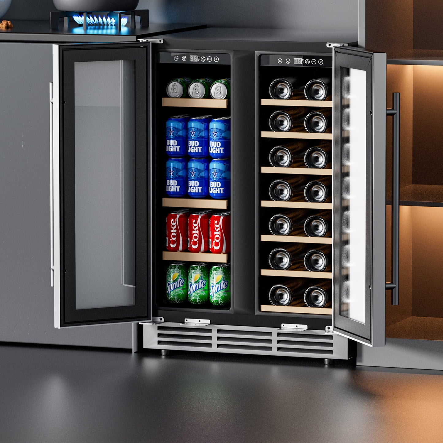 Simzlife 24'' 20 Bottle and 60 Can Wine Fridge & Beverage Refrigerator Dual Zone with Glass Door for Home, 34.3 in H
