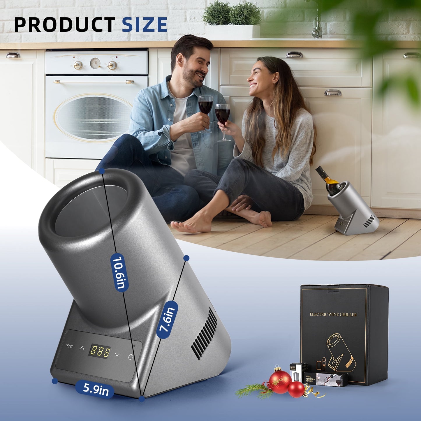 Simzlife Single Bottle Electric Wine Chiller with Digital Display & Wine Pourer for Wine & Champagne