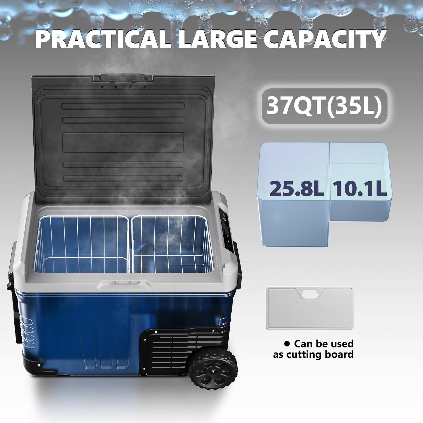 Simzlife 12Volt Portable Refrigerator, 37QT(35L) Car Fridge DC & AC, -4℉~68℉, Freezer Fridge Cooler with Wheels & 2 Baskets for RV, Travel, Truck, Recreational Vehicle
