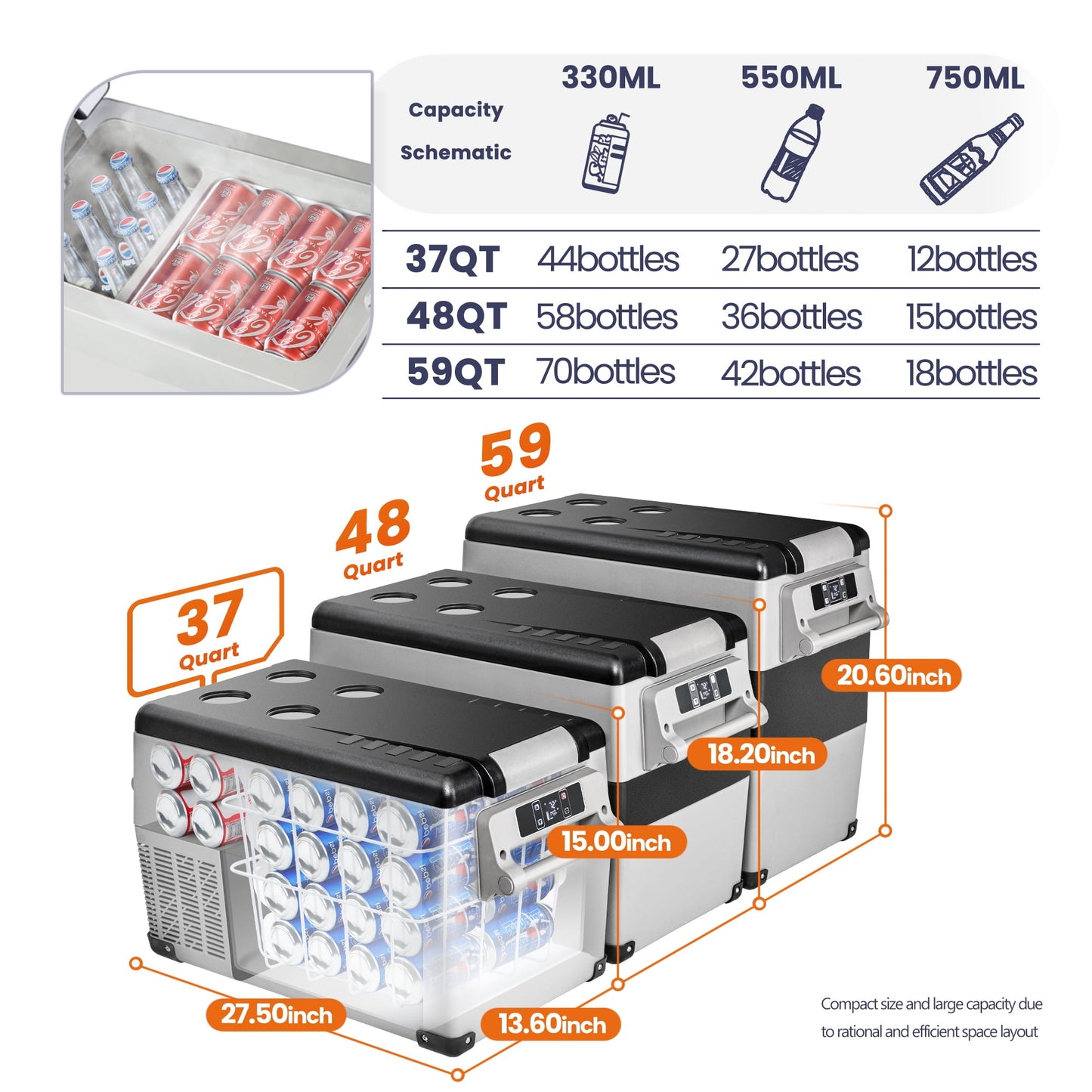 Simzlife 12 Volt Car Refrigerators, 37QT(35L) RV Refrigerator, Freezer Fridge Cooler DC & AC, for Home, Travel, Camping, Fishing, RV and Outdoor, Gra