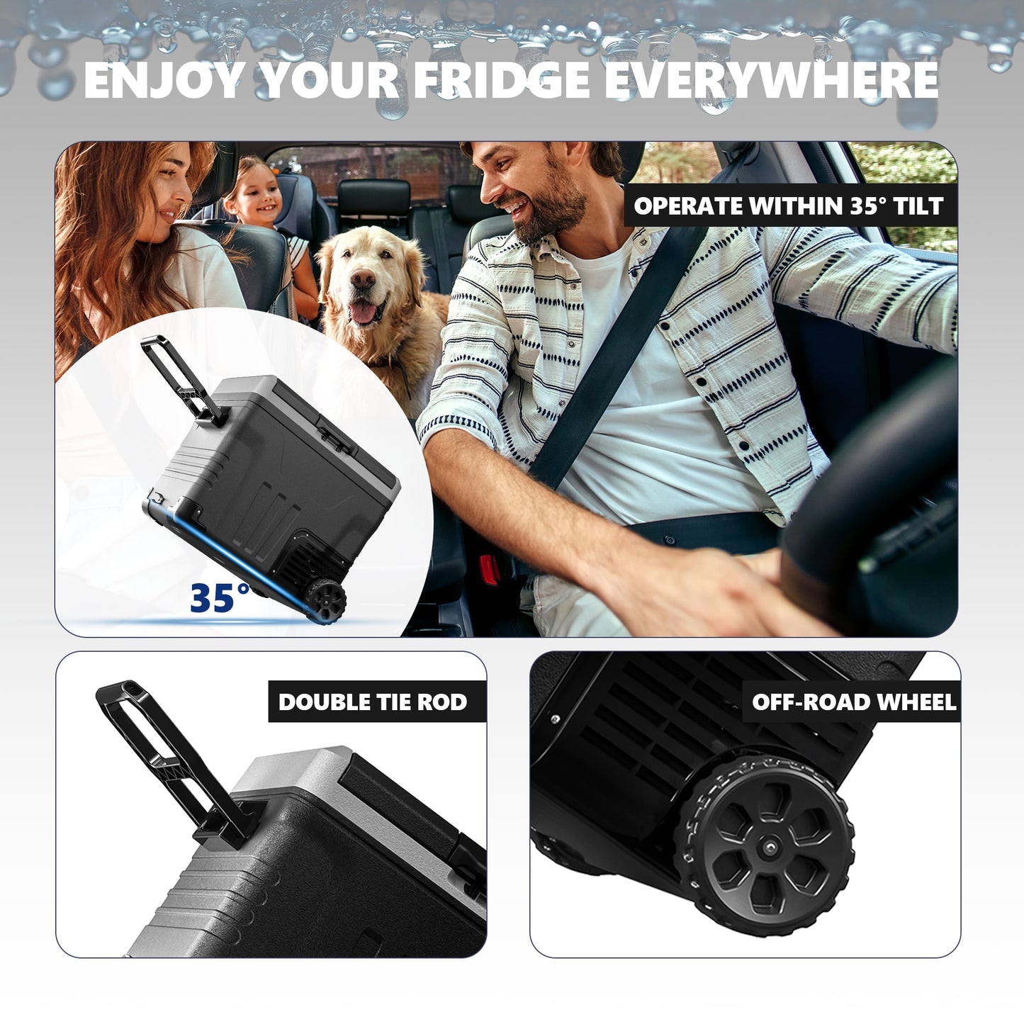 Simzlife 12Volt Portable Refrigerator, 53QT(50L) Car Fridge DC & AC, -4℉~68℉, Freezer Fridge Cooler with Wheels & 2 Baskets for RV, Travel, Truck, Camping, Black