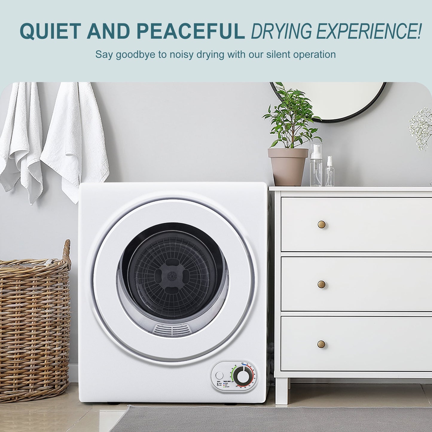 Simzlife 1.6 Cu. ft. Portable Clothes Dryer, Electric Laundry Dryer Machine, 19.5 in W, 23.6 in H