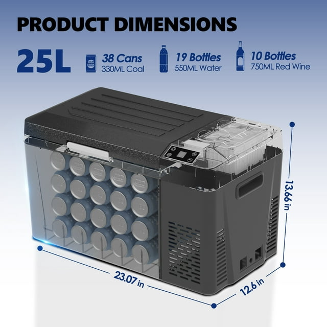 Simzlife 26Qt Car Refrigerator, Portable Fridge with DC&AC for Outdoor, Home, 23.07 in D, 13.66 in Hļ¼Black