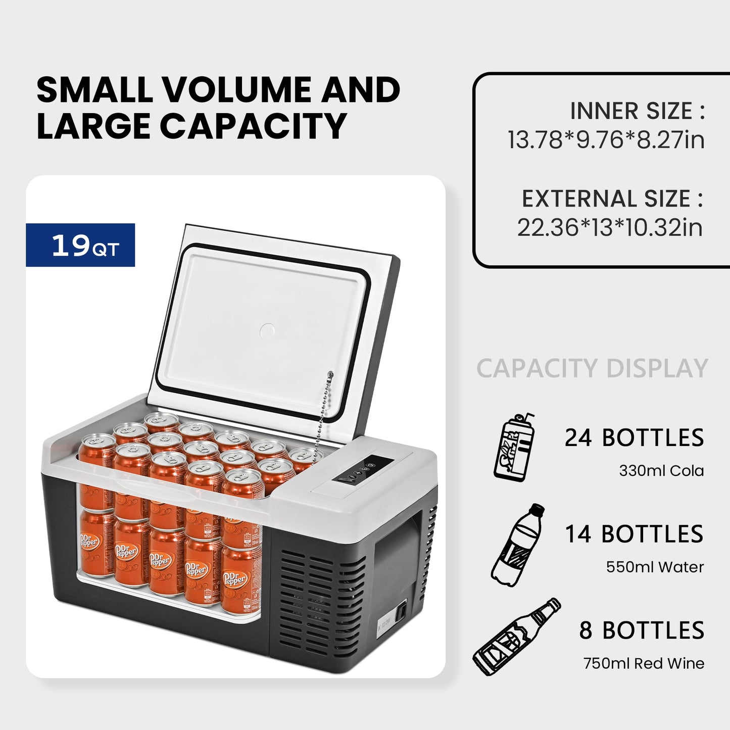 Simzlife 12 Volt Refrigerator, 19QT(18L) Portable Car Refrigerator, -4℉~50℉, 12/24V DC & 110-240V AC, Mini Fridge for Camping, Travel, Truck, Home, Black