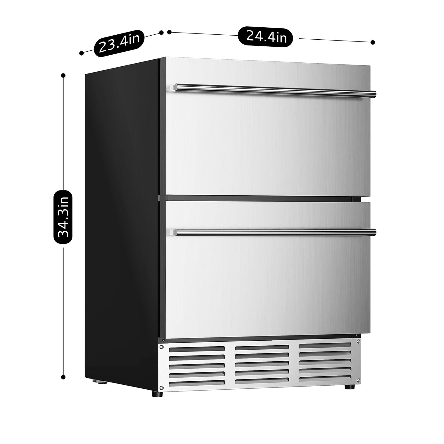 Simzlife 4.9Cu.ft. Double Drawer Undercounter Freestanding Stainless Steel Beverage Refrigerator,24.61 in W, 34.25 in H