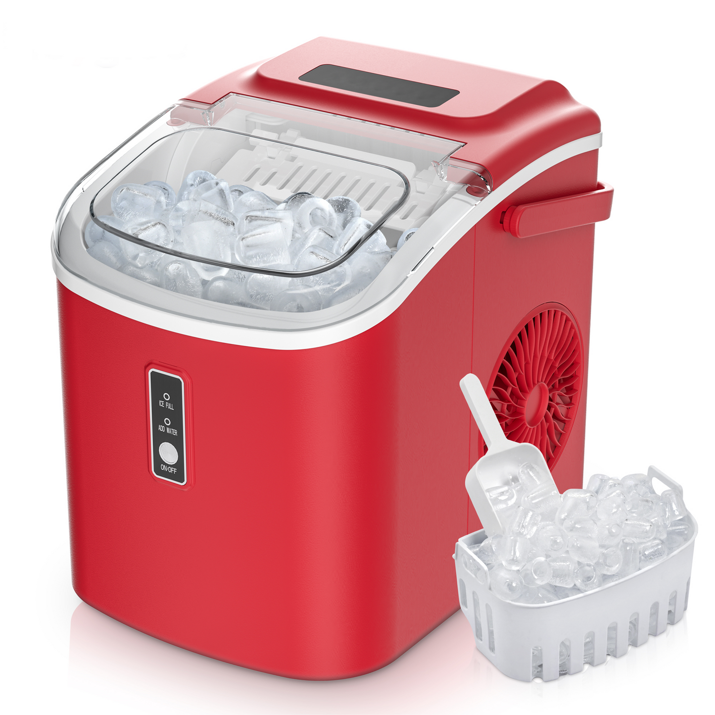 Simzlife Countertop Ice Maker with Handle,Portable Ice Machine with Basket and Scoop, 9 Bullet Ice In 6 Mins, 26Lbs/24H