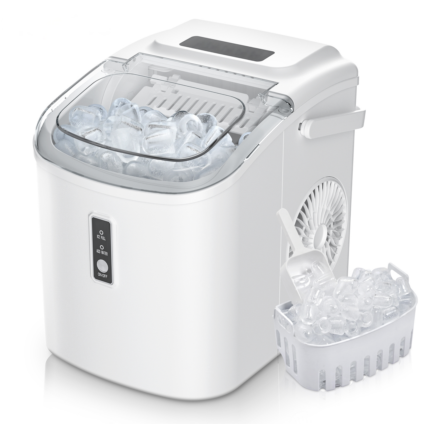 Simzlife Countertop Ice Maker with Handle,Portable Ice Machine with Basket and Scoop, 9 Bullet Ice In 6 Mins, 26Lbs/24H,White