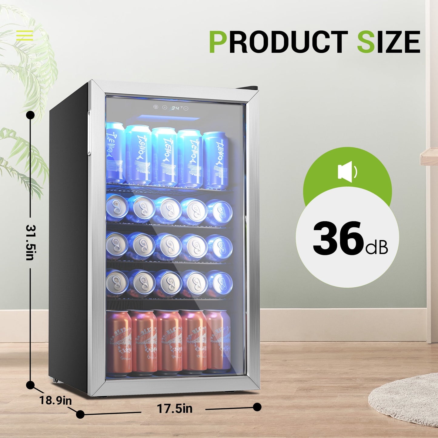 Simzlife Beverage Refrigerator Cooler, 126 Cans Mini Fridge with Glass Door and Adjustable Shelves for Home, Office or Bar, Silver