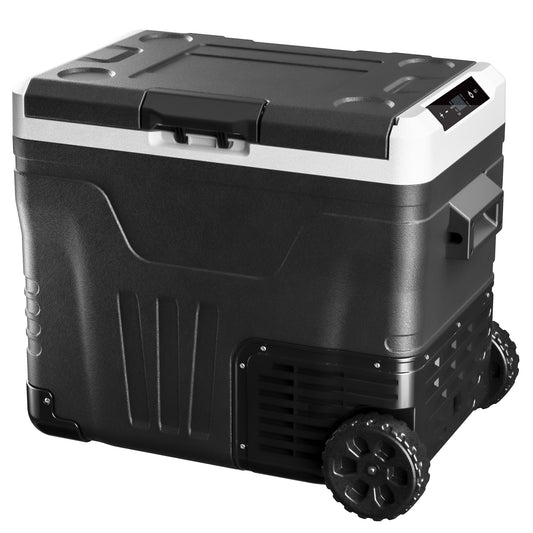 Simzlife 12 Volt Refrigerator, 53QT(50L) Electric Cooler, Portable Freezer 12V/24V DC 110-240V AC, 12V Fridge -4℉~68℉, 12V Cooler with Wheels & 2 Baskets for Travel, Truck, Boat, Camping