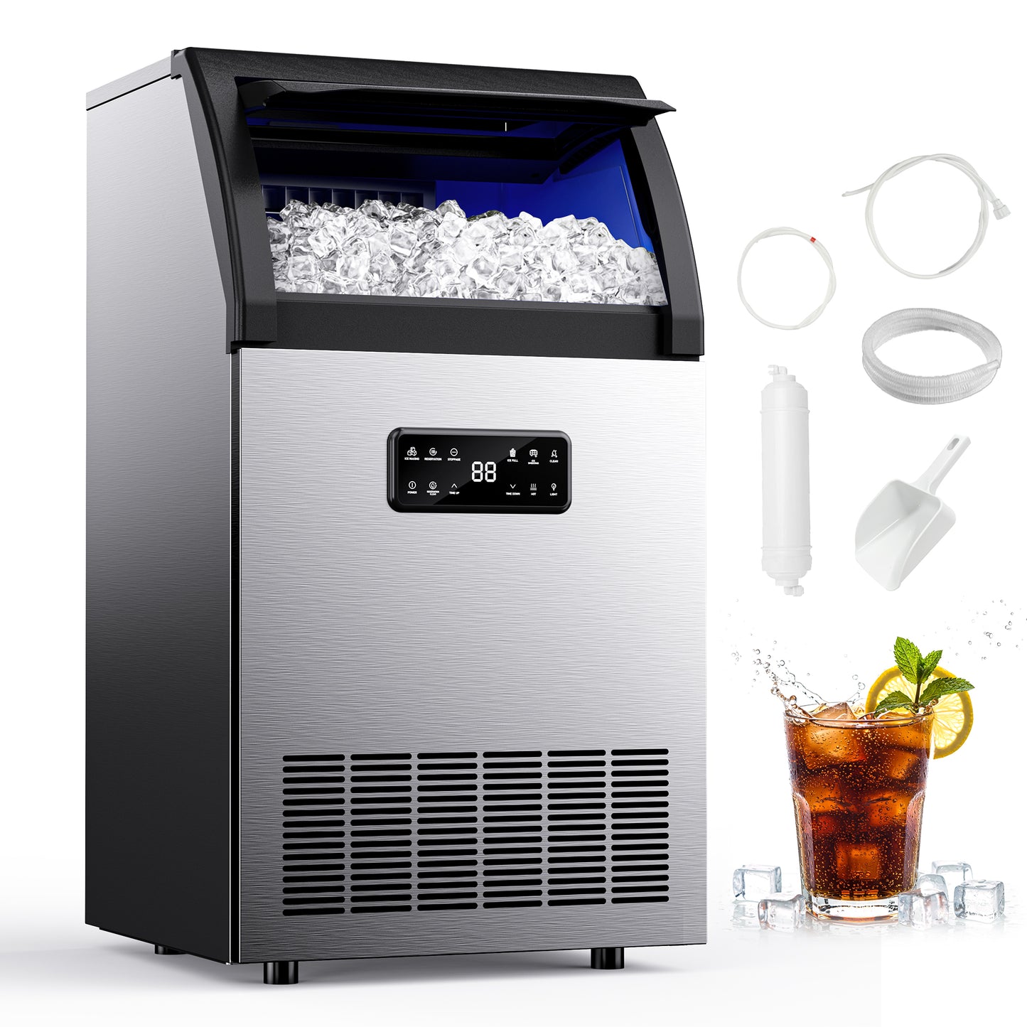 SIMZLIFE Commercial Ice Maker 100Lbs/24H, Stainless Steel, Auto Cleaning, Restaurant & Bar