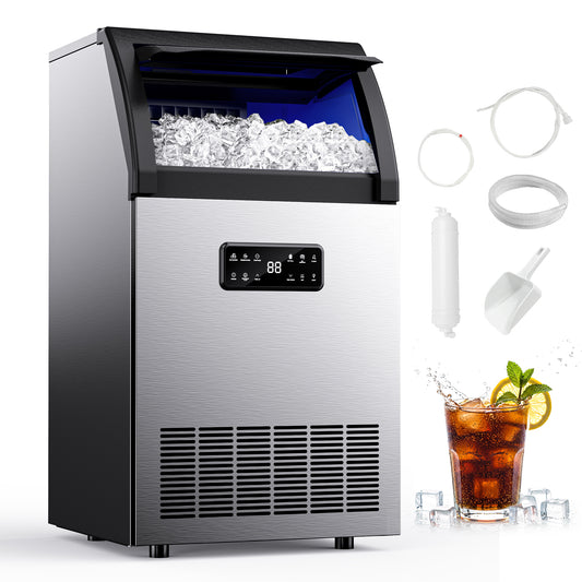 SIMZLIFE Commercial Ice Maker 100Lbs/24H, Stainless Steel, Auto Cleaning, Restaurant & Bar
