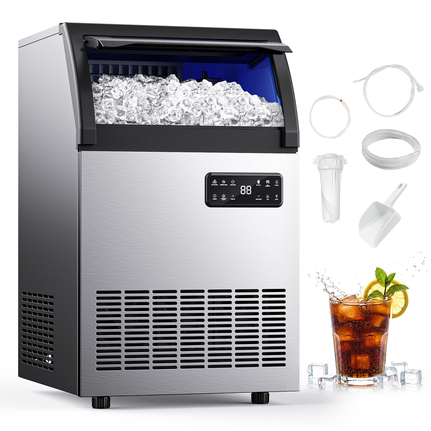 SIMZLIFE Commercial Ice Maker 200Lbs/24H, NSF Certified, Stainless Steel, Auto Cleaning
