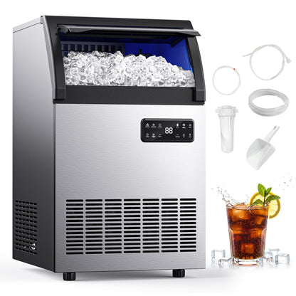 SIMZLIFE Commercial Ice Maker 200Lbs/24H, NSF Certified, Stainless Steel, Auto Cleaning