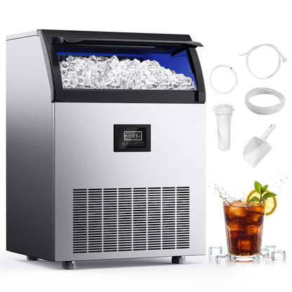 SIMZLIFE Commercial Ice Maker 300Lbs/24H with 33LB Storage Bin, Stainless Steel