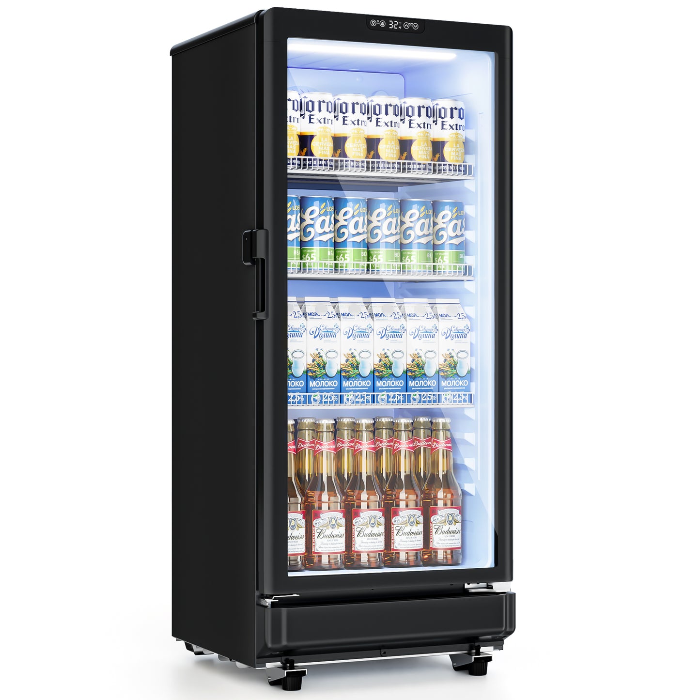 Simzlife Commercial Merchandiser Refrigerator, 6 Cu.ft Glass Door Display Fridge , Digital Temperature Control, Lockable Door, Black