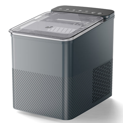 Simzlife Ice Maker Countertop, 9 Cubes Ready in 6 Mins, 26lbs in 24Hrs, Self-Cleaning Ice Machine with Ice Scoop and Basket, 2 Sizes of Bullet Ice for Home Kitchen Office Bar Party, Grey