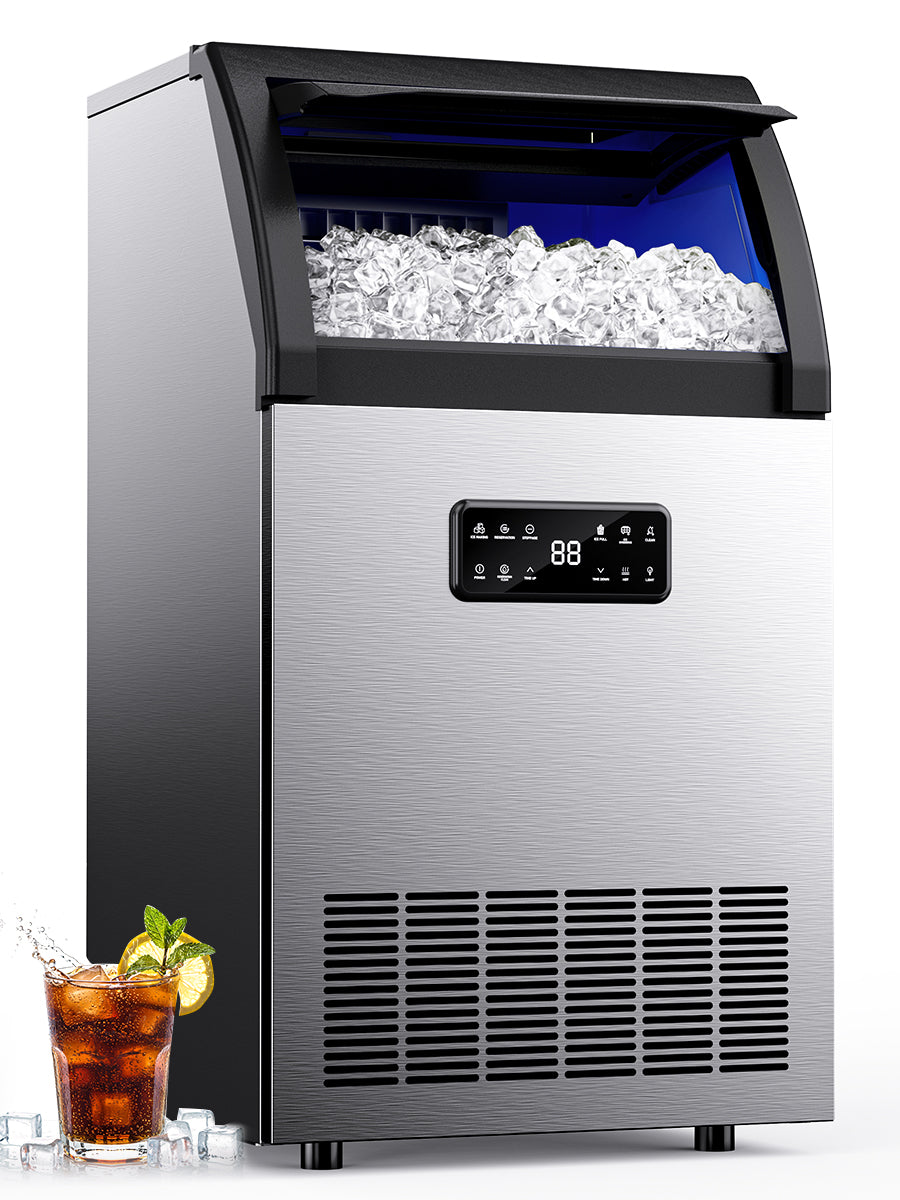 SIMZLIFE Commercial Ice Maker 100Lbs/24H, Stainless Steel, Auto Cleaning, Restaurant & Bar