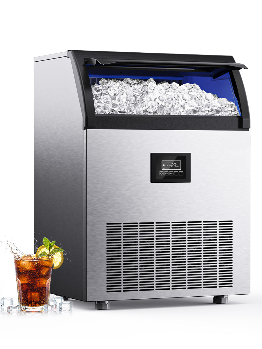 SIMZLIFE Commercial Ice Maker 300Lbs/24H with 33LB Storage Bin, Stainless Steel