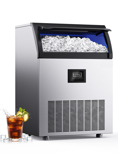SIMZLIFE Commercial Ice Maker 300Lbs/24H with 33LB Storage Bin, Stainless Steel