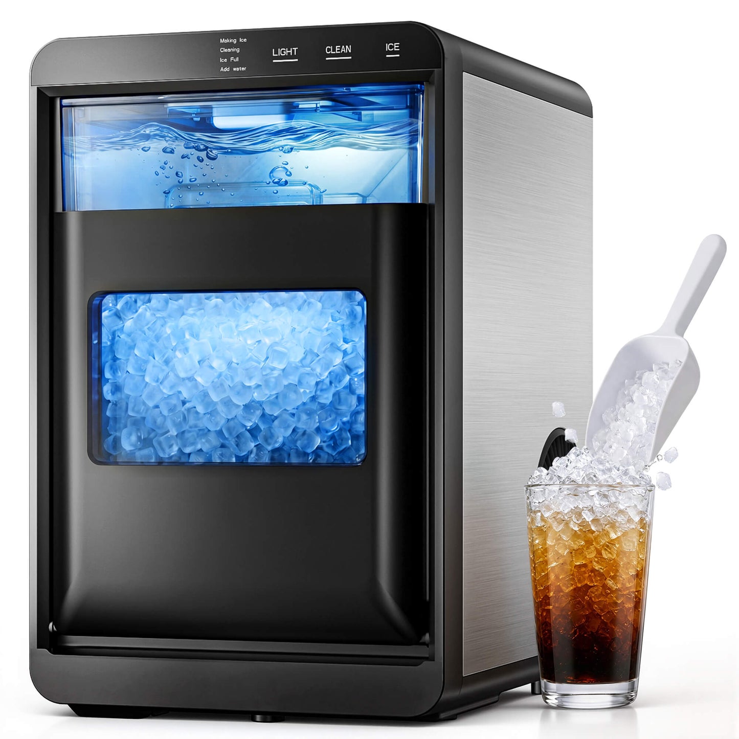 Simzlife Nugget Ice Maker Countertop, 44lbs/24H, Self-Cleaning, Chewable Crunchable Ice machine for Home/Kitchen/Party