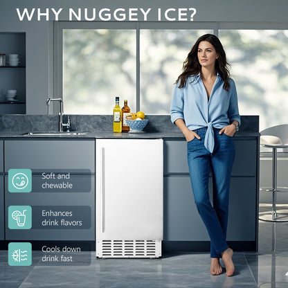 Simzlife 15" Nugget Ice Maker, 66 lbs/24H Built-In or Freestanding, Auto-Cleaning, Ice-Full Alert, Silver