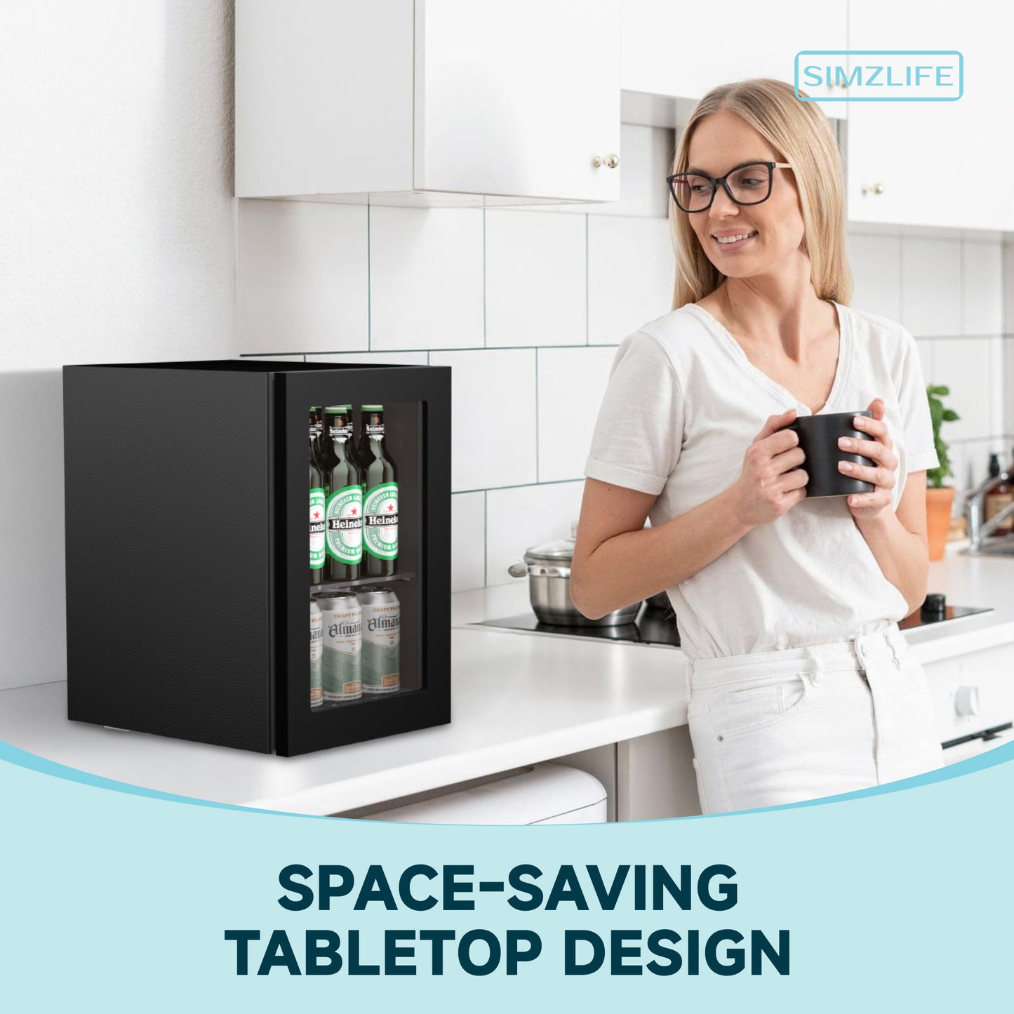 Simzlife Mini Beverage Refrigerator Cooler with Glass Door, 24-Can Mini Fridge for Home,Black