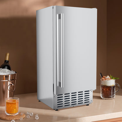 Simzlife 15" Nugget Ice Maker, 66 lbs/24H Built-In or Freestanding, Auto-Cleaning, Ice-Full Alert, Silver