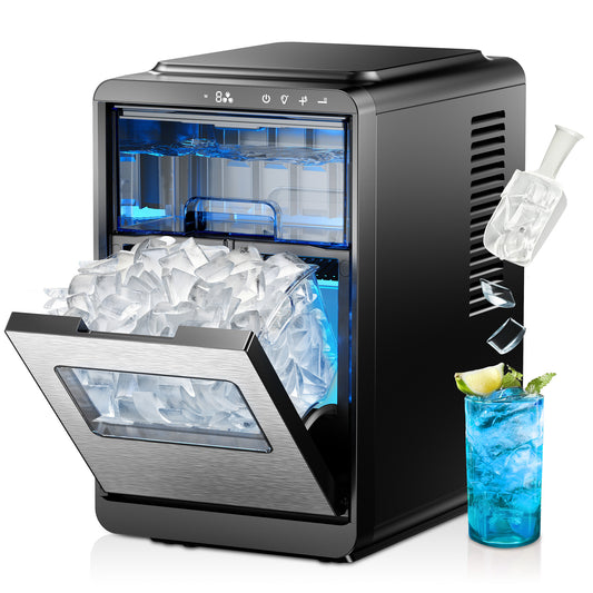 Simzlife Crescent Ice Makers Countertop, 35Lbs/24H, 16Pcs in 12Mins, Auto Deep Cleaning, Timer, Portable Crescent Ice Maker Countertop with Crystal-Clear Ice Cubes for Home/Office/Party