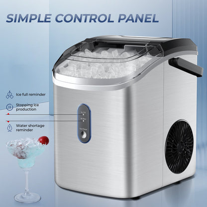 Simzlife Nugget Ice Maker Countertop with Soft Chewable Ice, 34lbs/24H, Ready in 6 Mins, Self-Cleaning, Pebble Portable Ice Machine for Home,Kitchen,Office, Silver