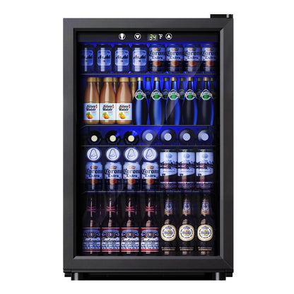 Simzlife 4.5 Cu.ft Beverage Refrigerator and Cooler, 145 Can Mini fridge with Glass Door for Soda Beer Wine, Small Drink Dispenser with Digital Adjustable Thermostat for Home Office Bar