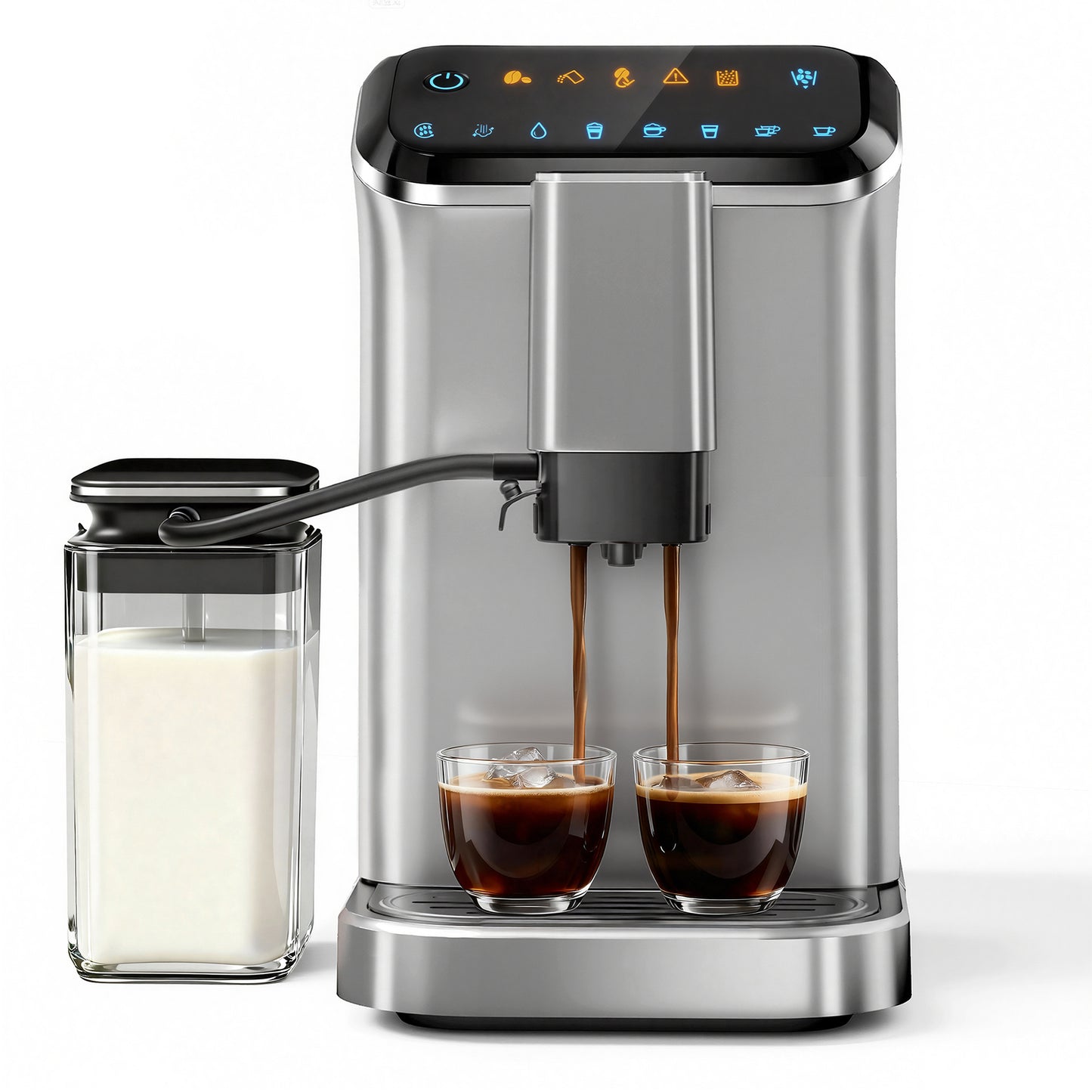 Simzlife 2-Cup Fully Automatic Espresso Machine with Grinder, 15 Grind Settings, 20 Bar Pressure, Milk Frother, Silver