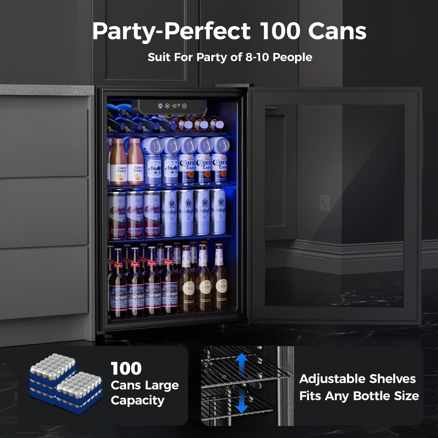 Simzlife 100 Can Beverage Refrigerator and Cooler with Glass Door for Home, 18.8 in D, 25 in H, Black