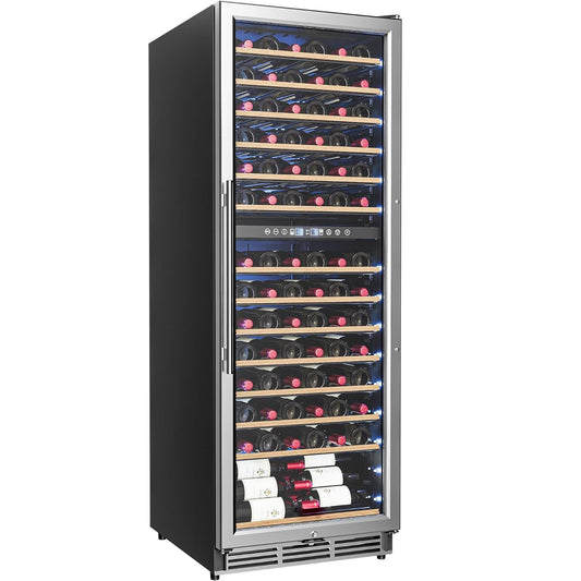 Simzlife 24 Inch Wine Fridge Dual Zone, 154 Bottle Wine Cooler Refrigerator with Glass Door, Powerful Compressor Cooling, Wine Cellar with Temperature Memory, Low Noise, Built-in