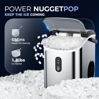 Simzlife Nugget Ice Maker Countertop with Soft Chewable Ice, 34lbs/24H, Ready in 6 Mins, Self-Cleaning, Pebble Portable Ice Machine for Home,Kitchen,Office, Silver