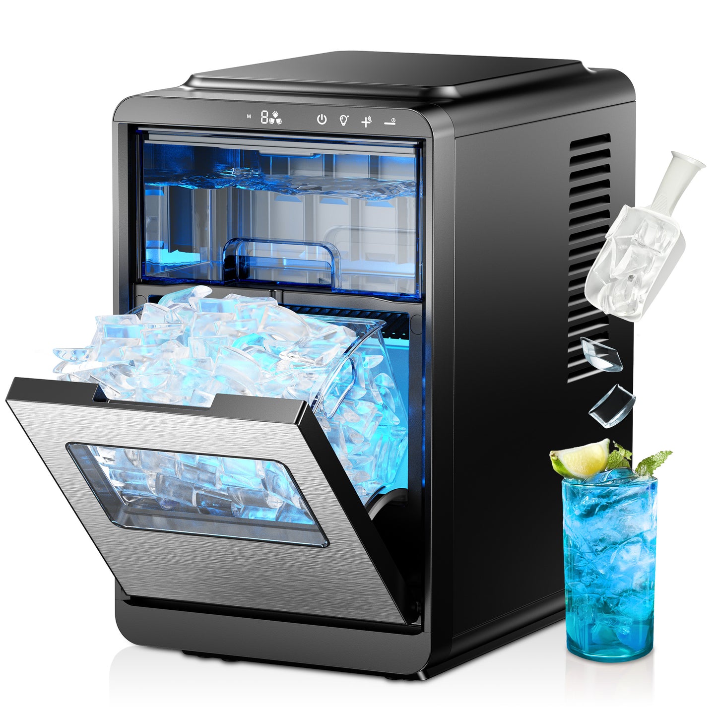 Simzlife Crescent Ice Makers Countertop, 35Lbs/24H, 16Pcs in 12Mins, Auto Deep Cleaning, Timer, Portable Crescent Ice Maker Countertop with Crystal-Clear Ice Cubes for Home/Office/Party