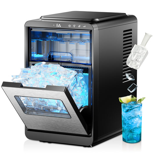 Simzlife Crescent Ice Makers Countertop, 35Lbs/24H, 16Pcs in 12Mins, Auto Deep Cleaning, Timer, Portable Crescent Ice Maker Countertop with Crystal-Clear Ice Cubes for Home/Office/Party