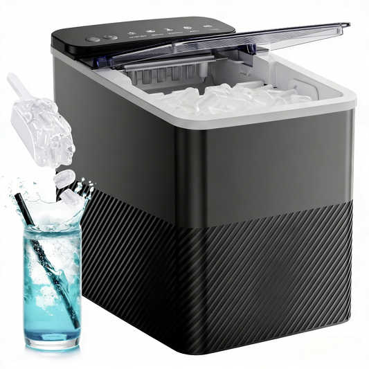 Simzlife Countertop Ice Maker, 9 Bullet Ice in 6 Minutes, 26 lbs/Day, Self-Cleaning, Dual Ice Sizes Includes Ice Scoop & Basket, for Home, Office & Parties