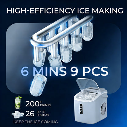 Simzlife 26 lbs/24H Countertop Ice Maker Machine, 9 Bullet-Shaped Ice in 6 Min, Auto-Cleaning