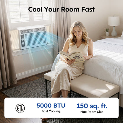 SIMZLIFE 5,000 BTU Window Air Conditioner, Cools Up To 150 Sq Ft, Knob