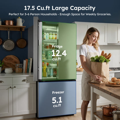 Simzlife 17.5 Cu. ft.  Counter-Depth Refrigerator, French Door Refrigerator with Bottom Freezer, Stainless Steel